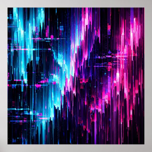 Neon-Glitch-Datenstrom-Abstrakt Poster (Vorne)