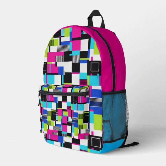 Neon Glitch Geometrischer Ästhetik Rucksack (Rückseitige Ecke Rechts)
