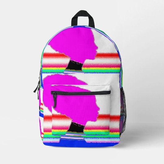 Neon Glitch – Striped Art Backpack Bedruckter Rucksack (Vorderseite)