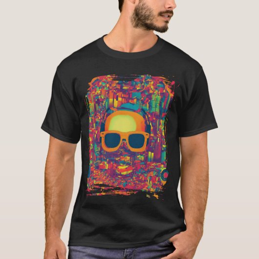 "Neon Glitch Vibes" Abstract Art T-Shirt –  (Vorderseite)