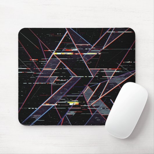 Neon-Glitchcore-Geometrische Formen auf Schwarz Mousepad (Mit Mouse)