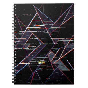 Neon-Glitchcore-Geometrische Formen auf Schwarz Notizblock