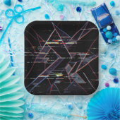 Neon-Glitchcore-Geometrische Formen auf Schwarz Pappteller (Party)
