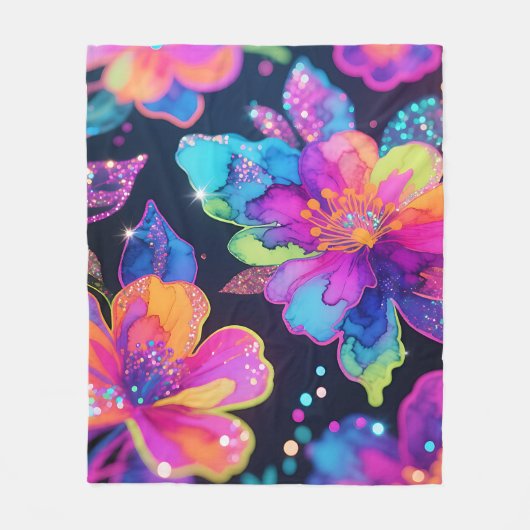 Neon-Glitter-Blumenmuster Fleecedecke (Vorderseite)