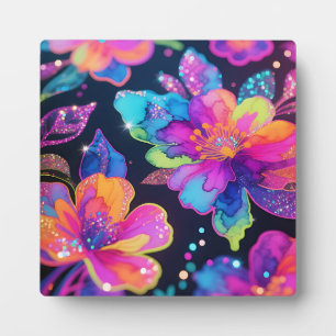 Neon-Glitter-Blumenmuster Fotoplatte