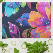 Neon-Glitter-Blumenmuster Geschirrtuch (Gefaltet)