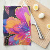 Neon-Glitter-Blumenmuster Geschirrtuch (Viertel Falte)
