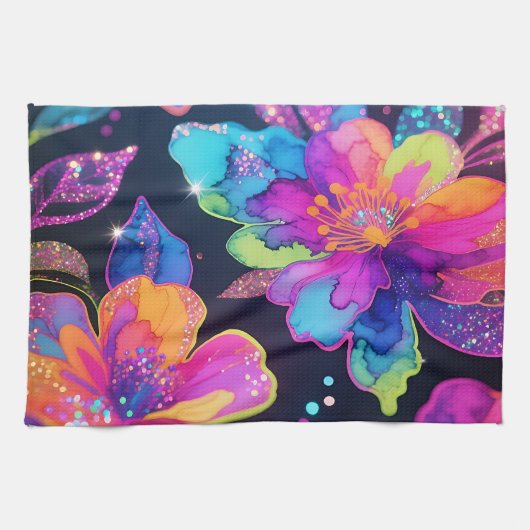 Neon-Glitter-Blumenmuster Geschirrtuch (Horizontal)