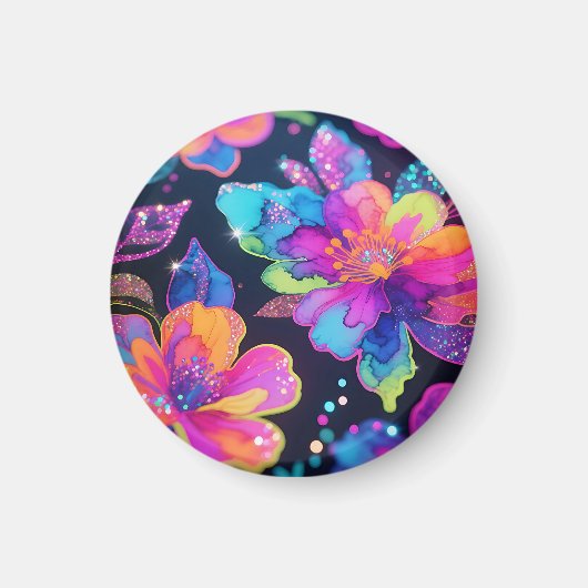 Neon-Glitter-Blumenmuster Magnet (Vorne)