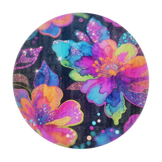 Neon-Glitter-Blumenmuster Schneidebrett (Vorderseite)