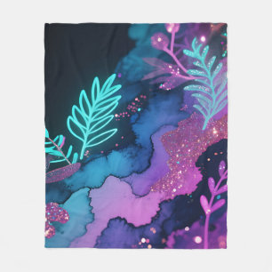Neon-Glitter-Botanical-Abstrakt Fleecedecke