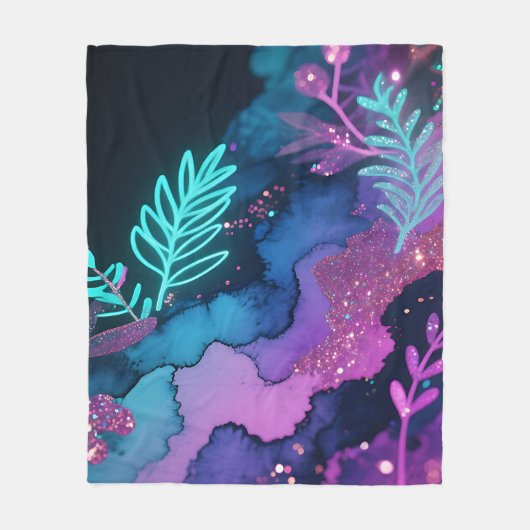 Neon-Glitter-Botanical-Abstrakt Fleecedecke (Vorderseite)