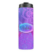 Neon Glittery Lotus Leopard Lila Monogramm Thermosbecher (Vorderseite)
