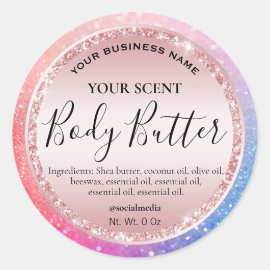 Neon Glitzer Rose Gold Body Butter Labels Runder Aufkleber (Vorderseite)
