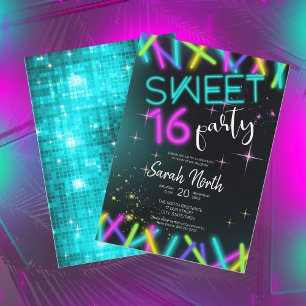 Neon Glow 16 . Geburtstag ID760 Einladung
