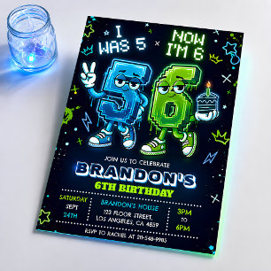 Neon Glow 6. Geburtstagseinladung Junge Einladung