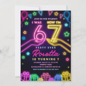 Neon Glow 7th Birthday | I Was 6 Now I Am 7 Viral  Einladung (Vorderseite)