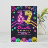 Neon Glow 7th Birthday | I Was 6 Now I Am 7 Viral  Einladung (Stehend Vorderseite)