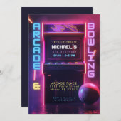 Neon Glow Arcade und Bowling Birthday Party Einladung (Vorne/Hinten)