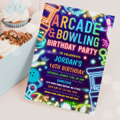 Neon Glow Arcade und Bowling Birthday Party Einladung