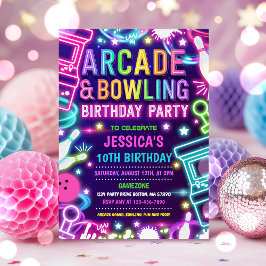 Neon Glow Arcade und Bowling Birthday Party Einladung