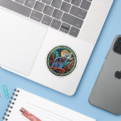 Neon-Glow-Bergschaf-Berg-Sticker Aufkleber (Laptop mit iPhone)