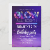Neon Glow Birthday Party – Glow All Night Theme Einladung (Vorderseite)