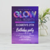 Neon Glow Birthday Party – Glow All Night Theme Einladung (Stehend Vorderseite)