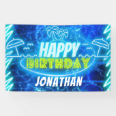 Neon Glow Blue Green Happy Birthday Boy Pool Party Banner (Horizontal)