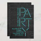Neon Glow Blue PARTY Brick Wall - Einladung (Vorne/Hinten)