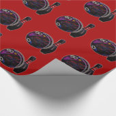 Neon Glow Bowling Ball und Button auf Red Geschenkpapier (Ecke)