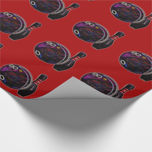 Neon Glow Bowling Ball und Button auf Red Geschenkpapier (Ecke)