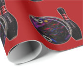 Neon Glow Bowling Ball und Button auf Red Geschenkpapier (Rolleneckpunkt)