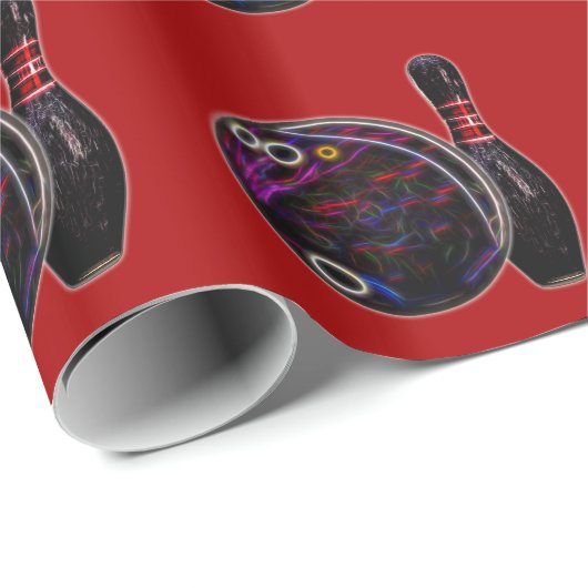 Neon Glow Bowling Ball und Button auf Red Geschenkpapier (Rolleneckpunkt)