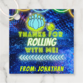 Neon Glow Bowling Party Vielen Dank für Ihr Rollin Geschenkanhänger (Vorderseite)