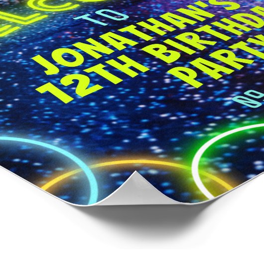Neon Glow Boys Game On Gaming Party Begrüßungszeic Poster (Ecke)