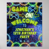 Neon Glow Boys Game On Gaming Party Begrüßungszeic Poster (Vorne)