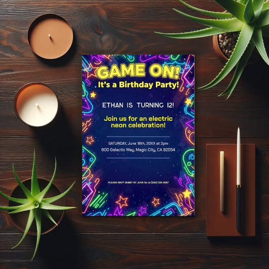 Neon Glow Brthday Party  Einladung