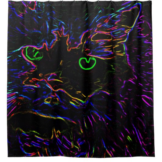 Neon Glow Cat Duschvorhang (Vorderseite)