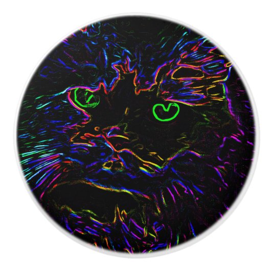 Neon Glow Cat Keramikknauf (Vorderseite)