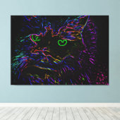 Neon Glow Cat Leinwanddruck (Insitu (Holzboden))