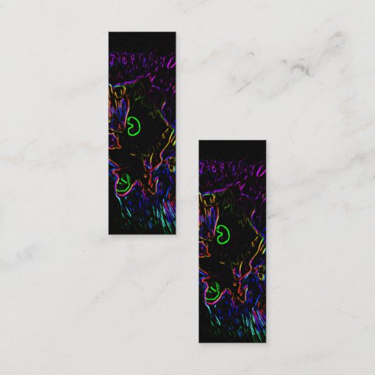 Neon Glow Cat Lesezeichen Mini Visitenkarte (Vorne/Hinten)