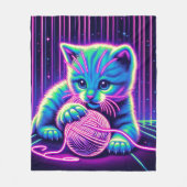 Neon Glow Cat Playing with Yarn Fleecedecke (Vorderseite)