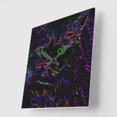 Neon Glow Cat Quadratische Wanduhr (Winkel)