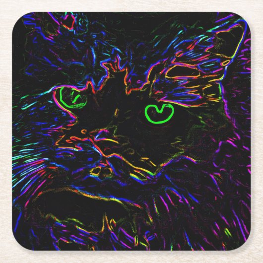 Neon Glow Cat Rechteckiger Pappuntersetzer (Vorderseite)