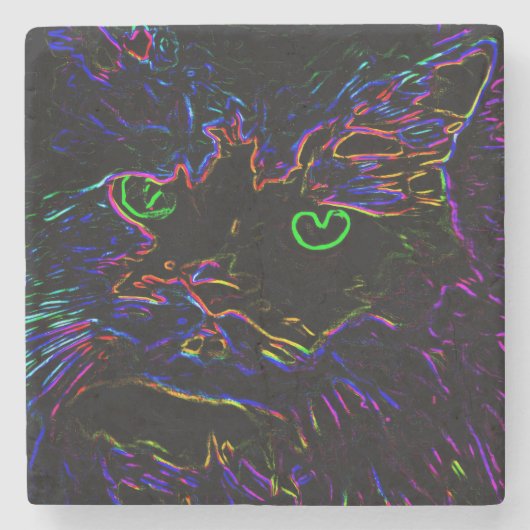 Neon Glow Cat Steinuntersetzer (Vorderseite)