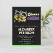 Neon Glow Cheers Beer Men 53. Geburtstag Einladung (Stehend Vorderseite)