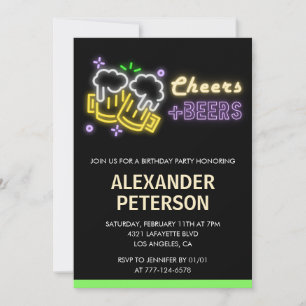 Neon Glow Cheers Beer Men 97. Geburtstag Einladung
