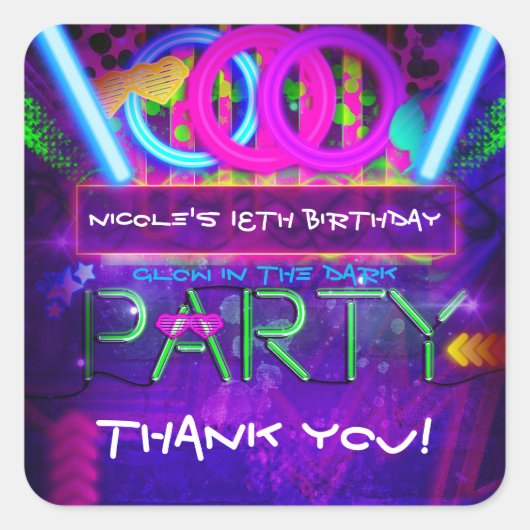 Neon Glow Club PARTY Geburtstag Gunst Stickers (Vorderseite)