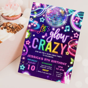 Neon Glow Crazy Disco Tanz Geburtstagsparty Einladung